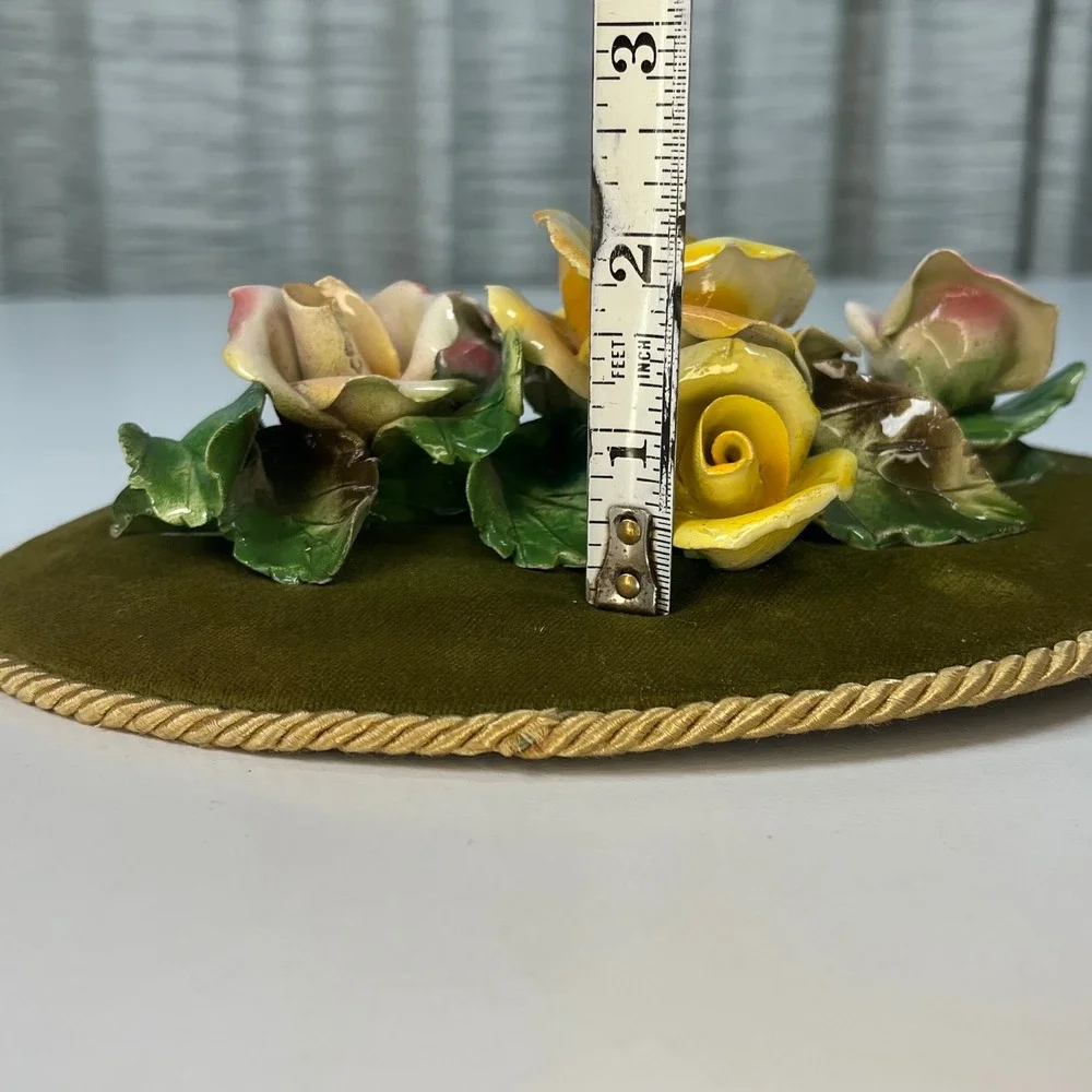 Heygill Wall Plaque Lime Green Porcelain Rose Velvet Italy Vintage 8 in x 6 in